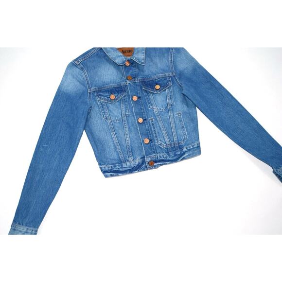 ACNE STUDIOS Sweden Vintage Milk Denim Jean Cropped Jacket SSENSE S XS $540 - Picture 3 of 8